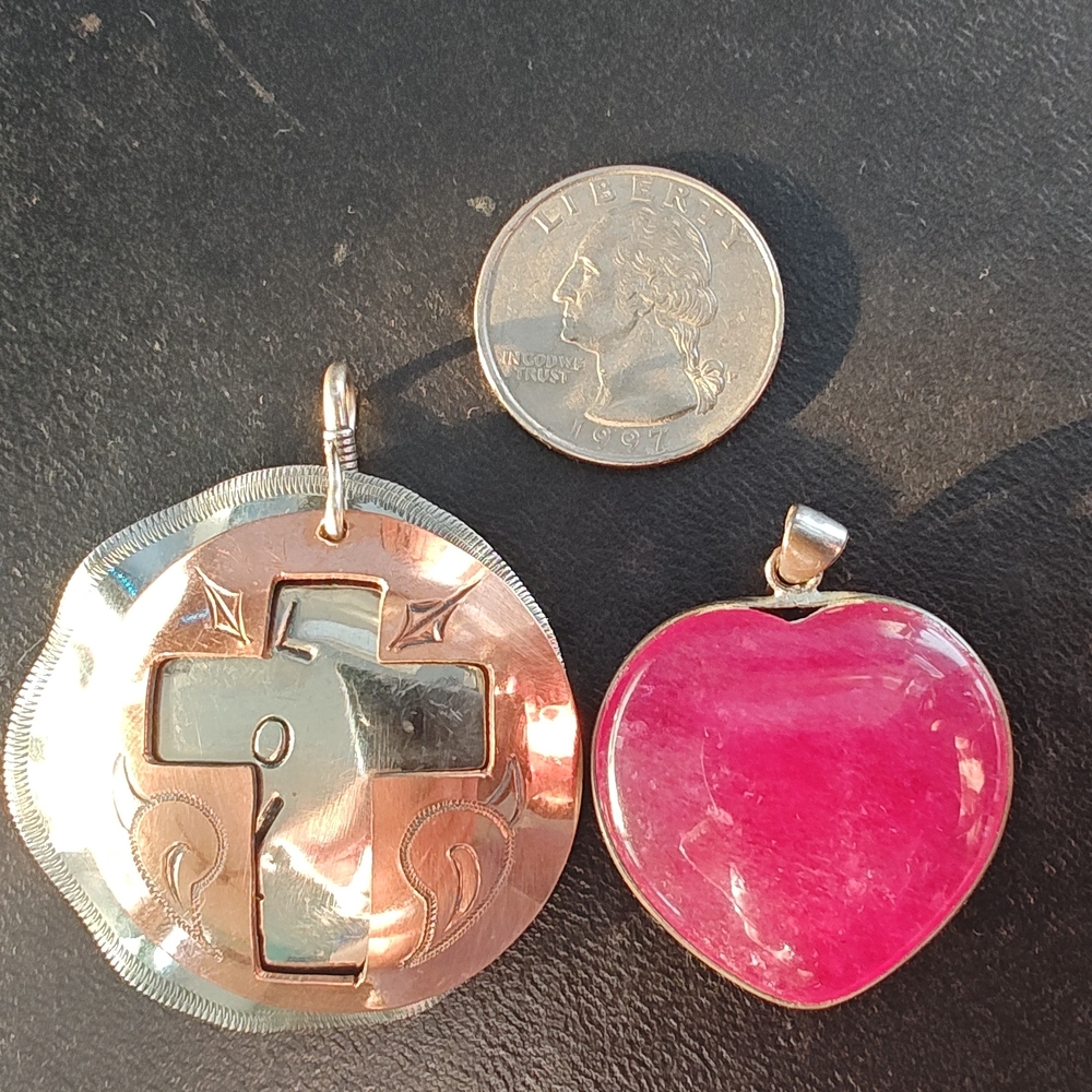 2 Pendants Set Copper And Faux-Amethyst